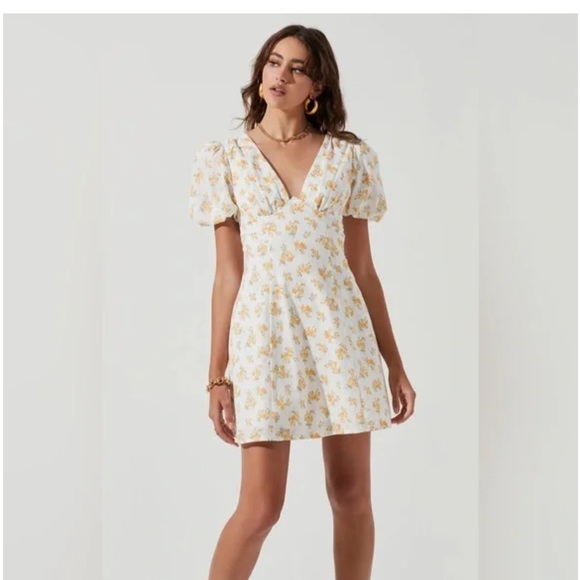 NWT Medium ASTR 100% Cotton Lovegrove Dress in White Yellow Floral $128 Revolve - Picture 7 of 15